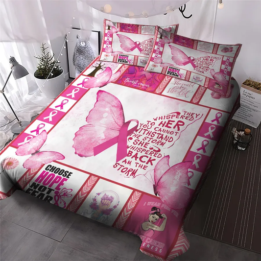 Breast Cancer Bedding Set Breast Cancer Choose Hope Not Fear Duvet Covers White Pink Unique Gift