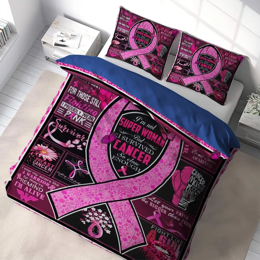 Breast Cancer Bedding Set Breast Cancer I'm Not Super Woman Duvet Covers Black Pink Unique Gift