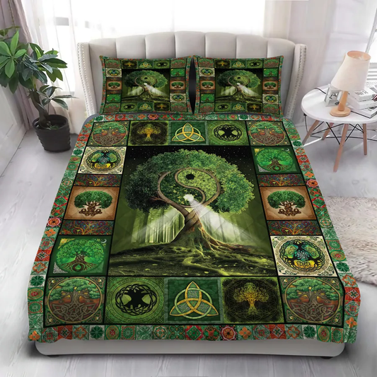 St Patrick Day Bedding Set Celtic Yin Yang Tree Of Life Duvet Covers Green Unique Gift