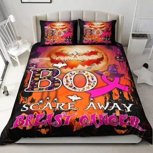 Breast Cancer Bedding Set Boo Scare Away Breast Cancer Duvet Covers Orange Pink Unique Gift