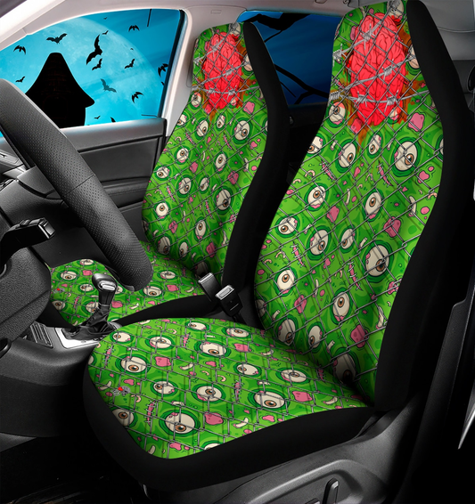 Halloween Car Seat Covers Zombie Trapped Monster Pattern Seat Covers Green