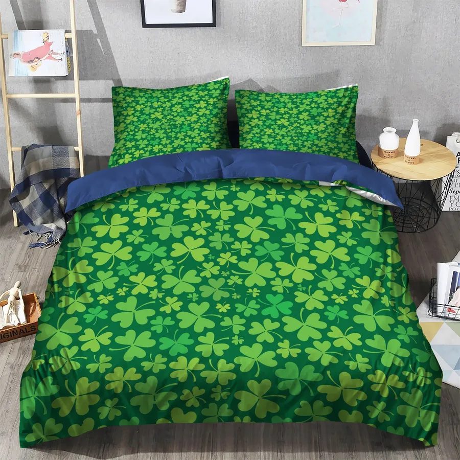 St Patrick Day Bedding Set St Patrick Day Shamrock Field Pattern Duvet Covers Green Unique Gift