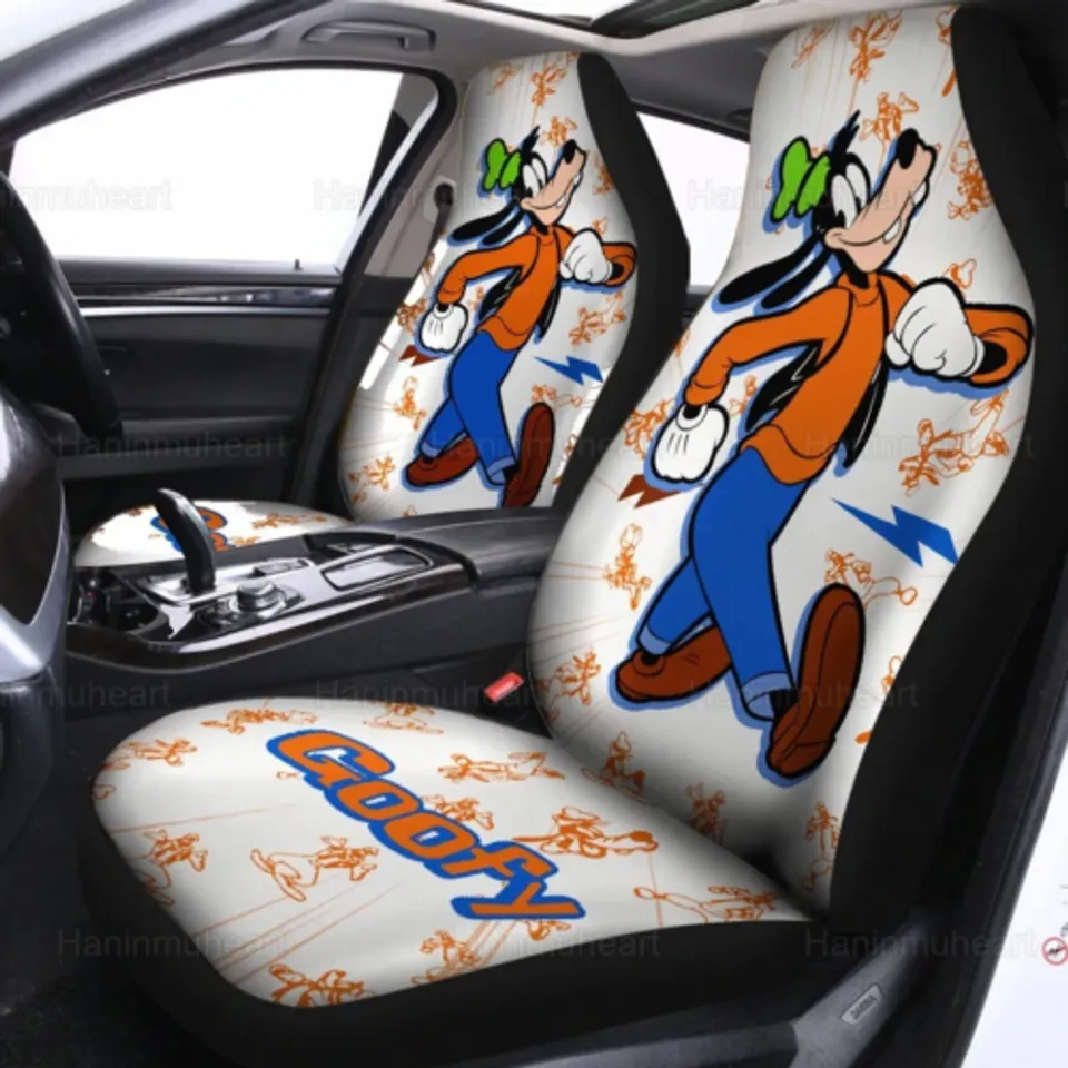 Goofy Car Seat Covers DN Funny Goofy Character Pattern Seat Covers White Orange