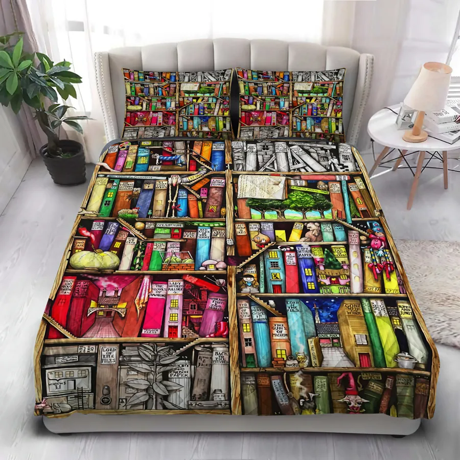 Book Bedding Set Mini City On The Bookshelf Duvet Covers Colorful Unique Gift