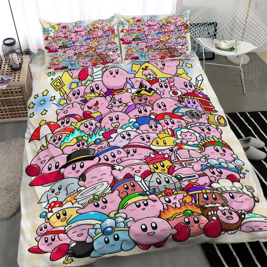 Kirby Bedding Set Kirby All Versions Characters Duvet Covers Colorful Unique Gift