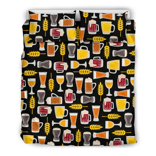 Beer Bedding Set All Types Of Beer Mugs Wheat Pattern Duvet Covers Black Unique Gift