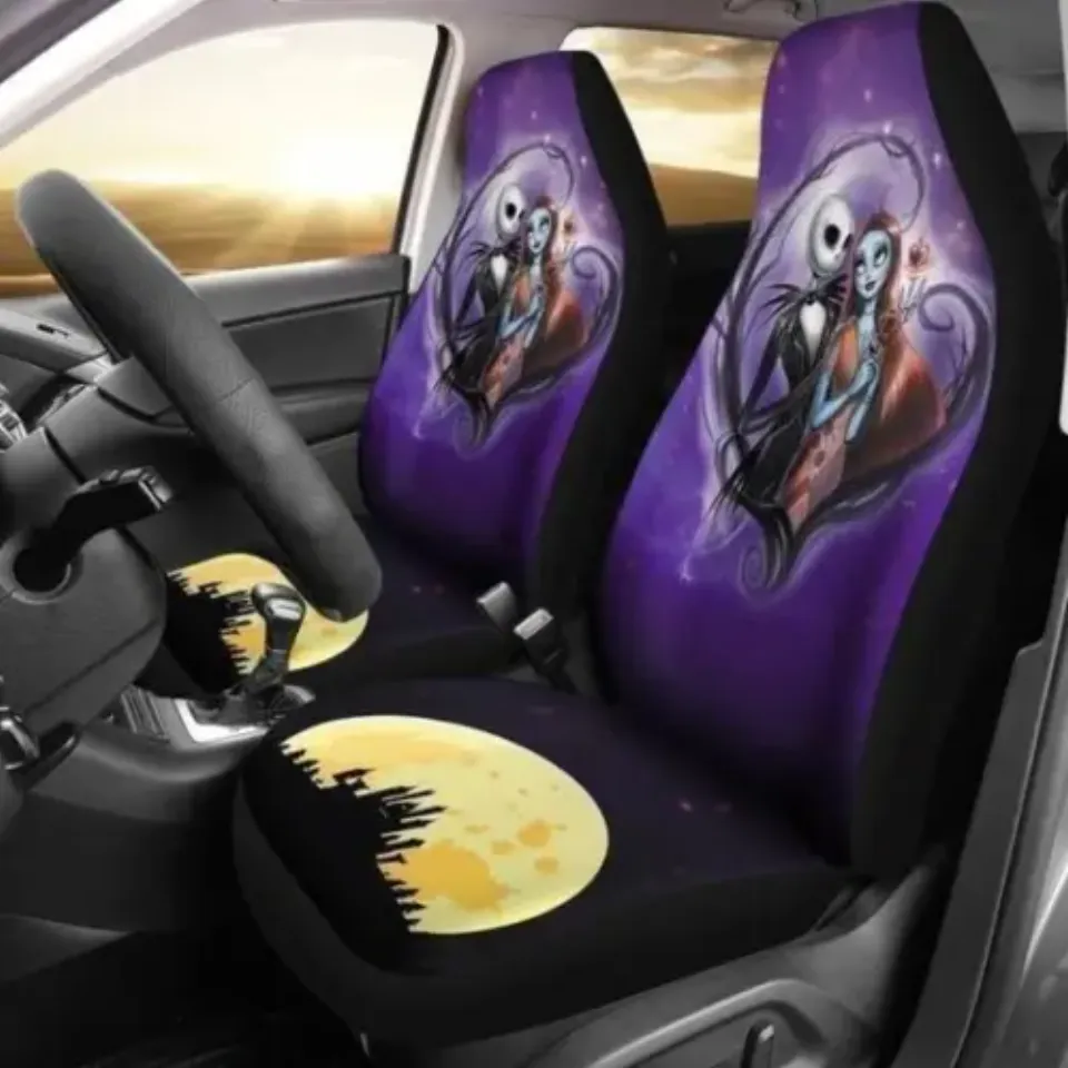 TNBC Car Seat Covers Jack And Sally Nightmare Town Silhouette Seat Covers Purple