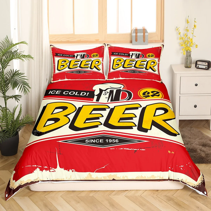 Beer Bedding Set Ice Cold Beer Drink Since 1956 Duvet Covers Red Unique Gift