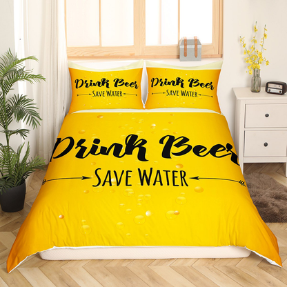 Beer Bedding Set Drink Beer Save Water Duvet Covers Yellow Unique Gift
