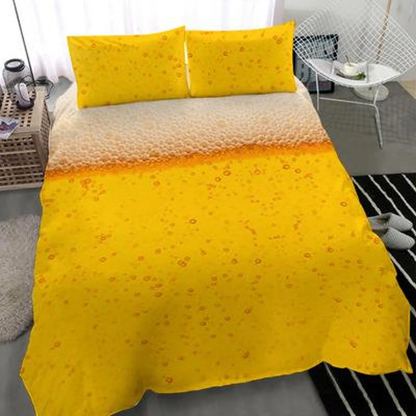 Beer Bedding Set Beer Drink Bubble Pattern Duvet Covers White Yellow Unique Gift