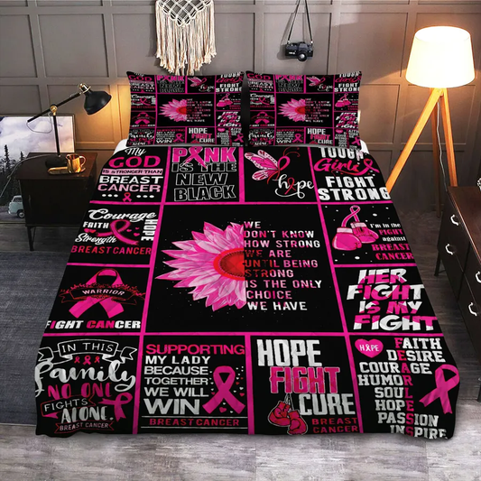 Breast Cancer Bedding Set We Dont Know How Strong We Are Duvet Covers Black Pink Unique Gift