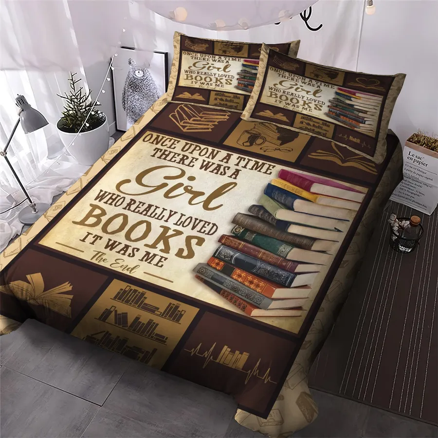 Book Bedding Set A Girl Who Really Loved Books Duvet Covers Brown Unique Gift