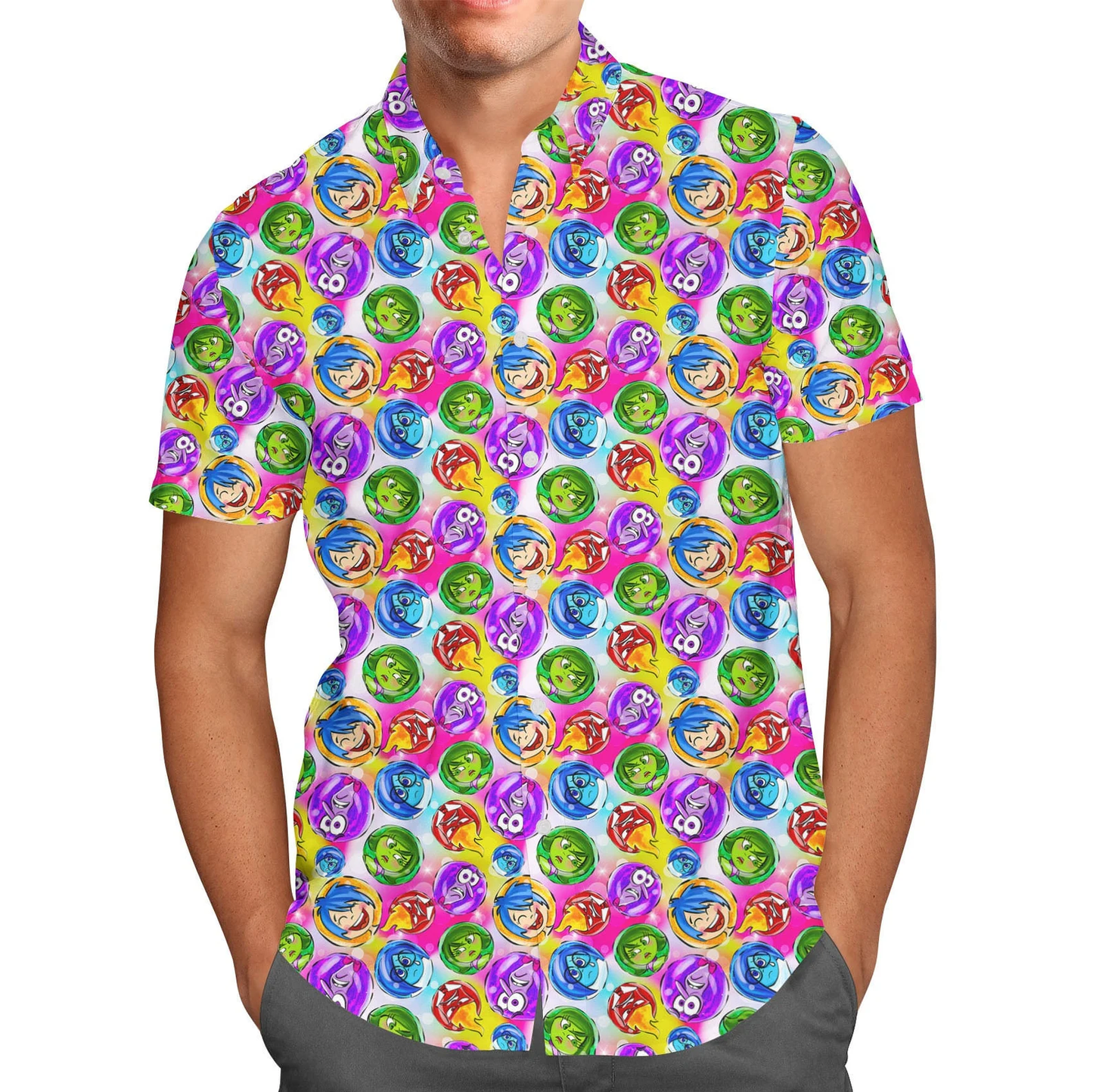 Inside Out Hawaii Shirt DN Inside Out Emotions In Circle Pattern Aloha Shirt Colorful Unisex