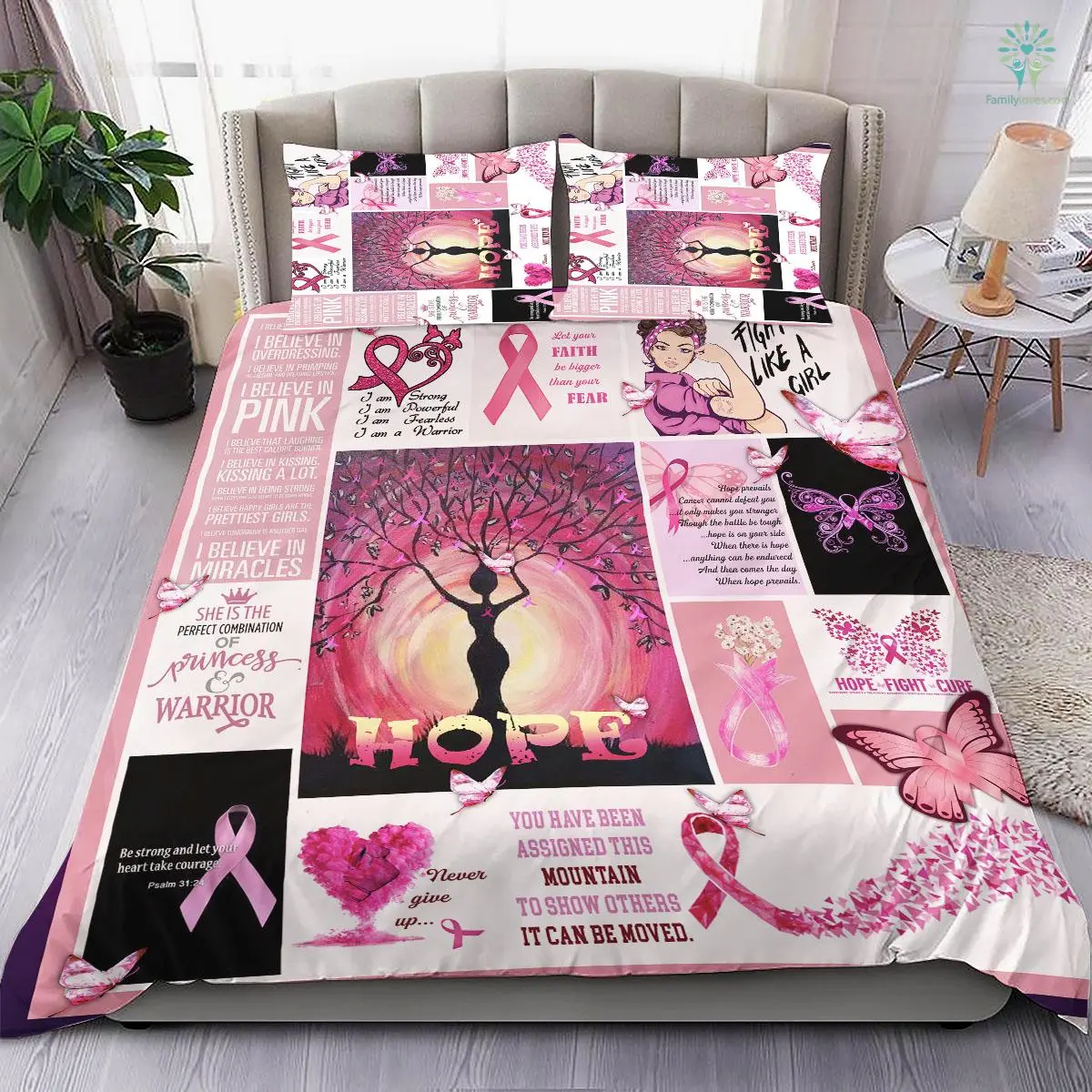 Breast Cancer Bedding Set The Perfect Combination Of Princess And Warrior Duvet Covers White Pink Unique Gift