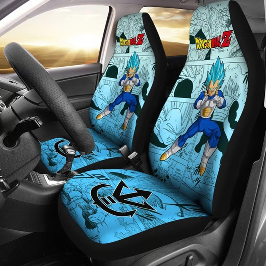 Dragon Ball Car Seat Covers Vegeta Symbol Manga Pattern Seat Covers Blue