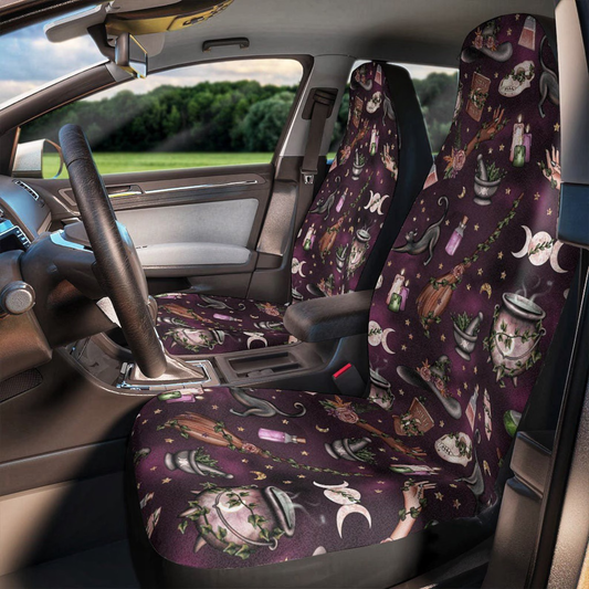 Halloween Car Seat Covers Dark Witchcraft Moon Cauldron Seat Covers Purple