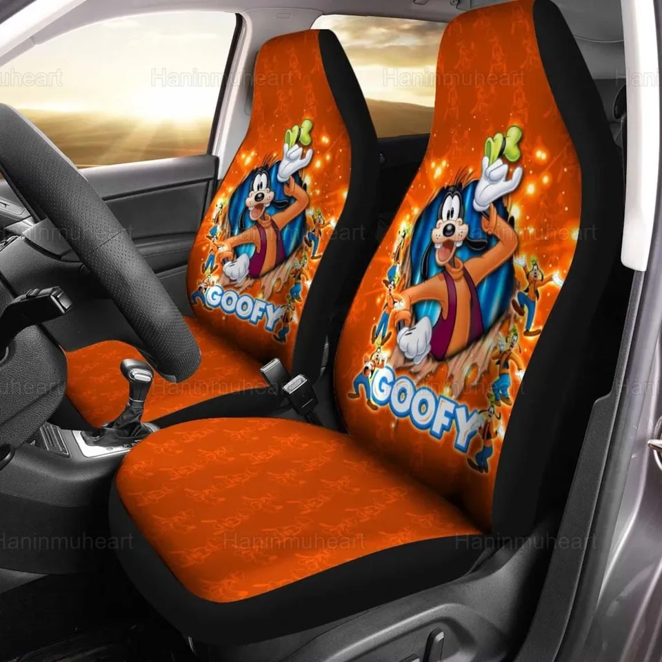 Goofy Car Seat Covers DN Coofy Characters Twinkle Pattern Seat Covers Orange