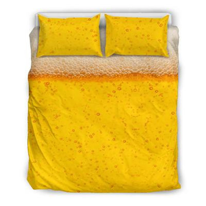 Beer Bedding Set Beer Drink Bubble Pattern Duvet Covers White Yellow Unique Gift