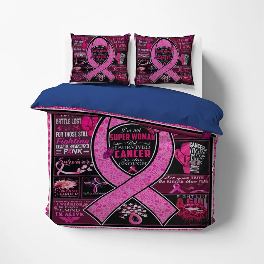 Breast Cancer Bedding Set Breast Cancer I'm Not Super Woman Duvet Covers Black Pink Unique Gift