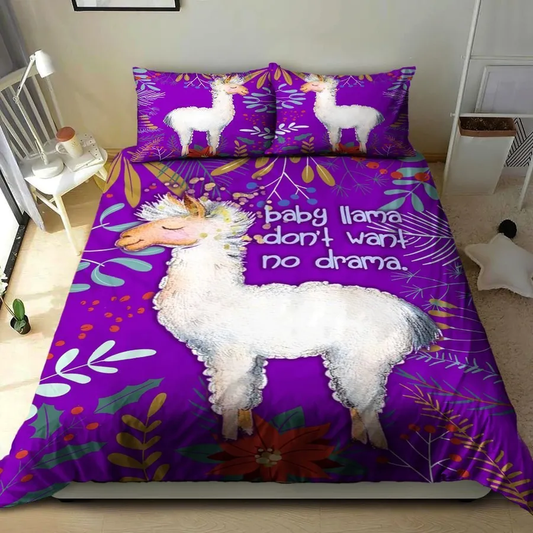 Llama Bedding Set Baby Llama Dont Want No Drama Duvet Covers Purple Unique Gift