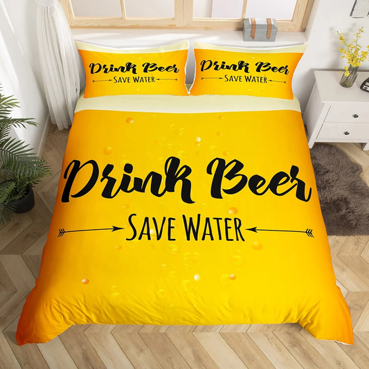 Beer Bedding Set Drink Beer Save Water Duvet Covers Yellow Unique Gift