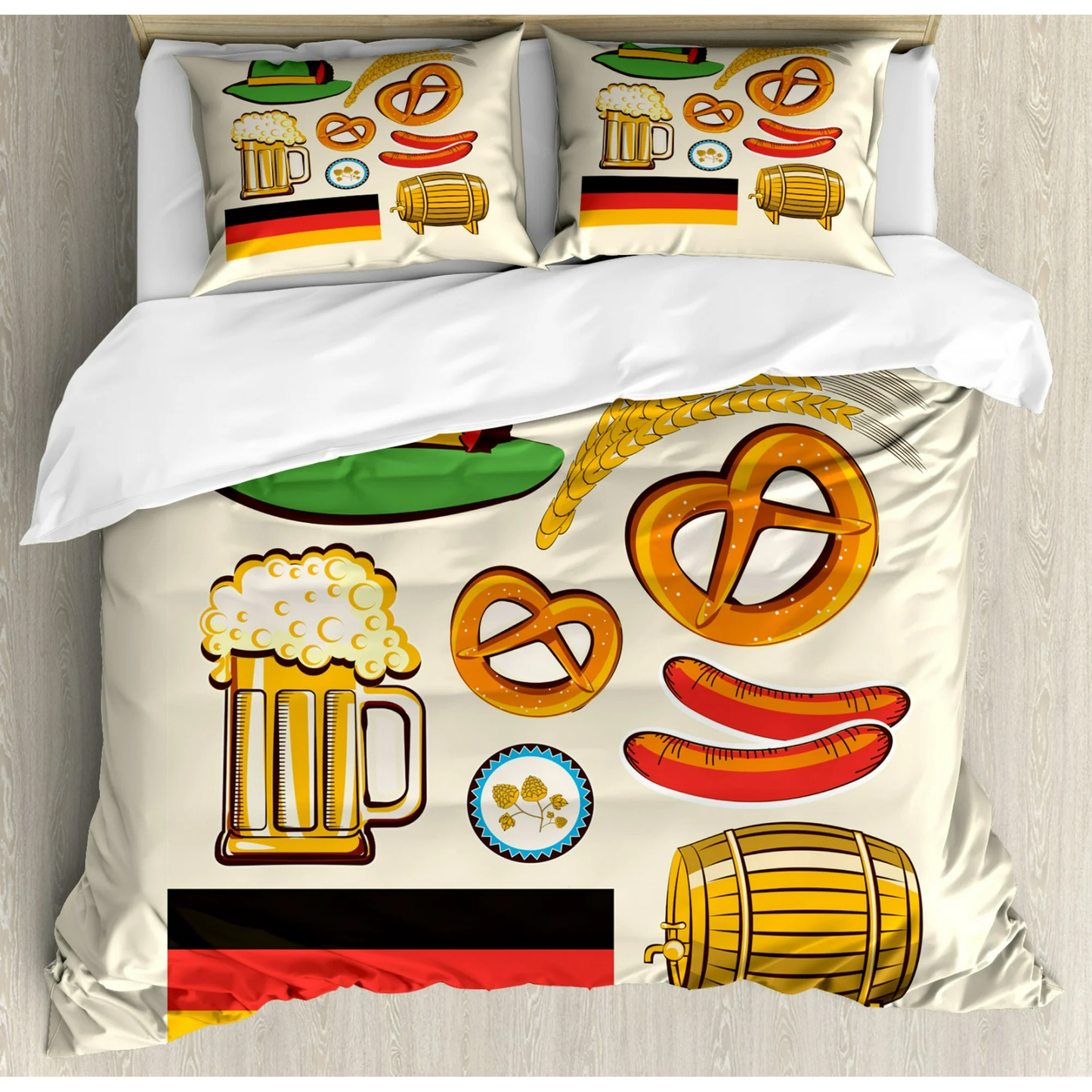 Beer Bedding Set Wheat Sausage Beer And Pretzels Duvet Covers Colorful Unique Gift