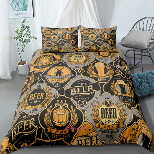 Beer Bedding Set Beer Brewery Premium Quality 1975 Duvet Covers Black Yellow Unique Gift