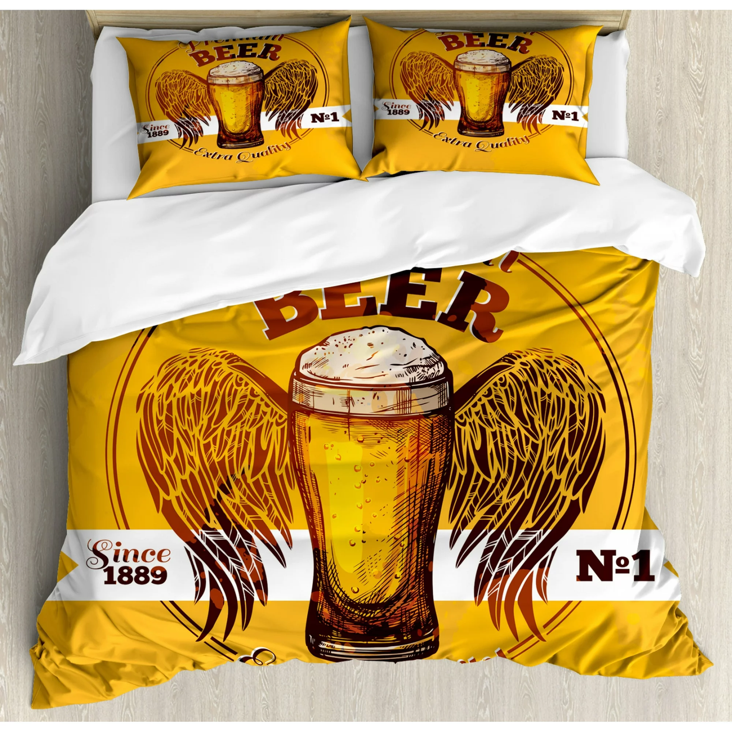 Beer Bedding Set Premium Beer Exra Quality Mug Wings Duvet Covers Yellow Unique Gift