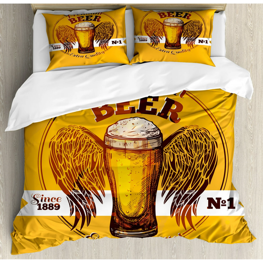 Beer Bedding Set Premium Beer Exra Quality Mug Wings Duvet Covers Yellow Unique Gift