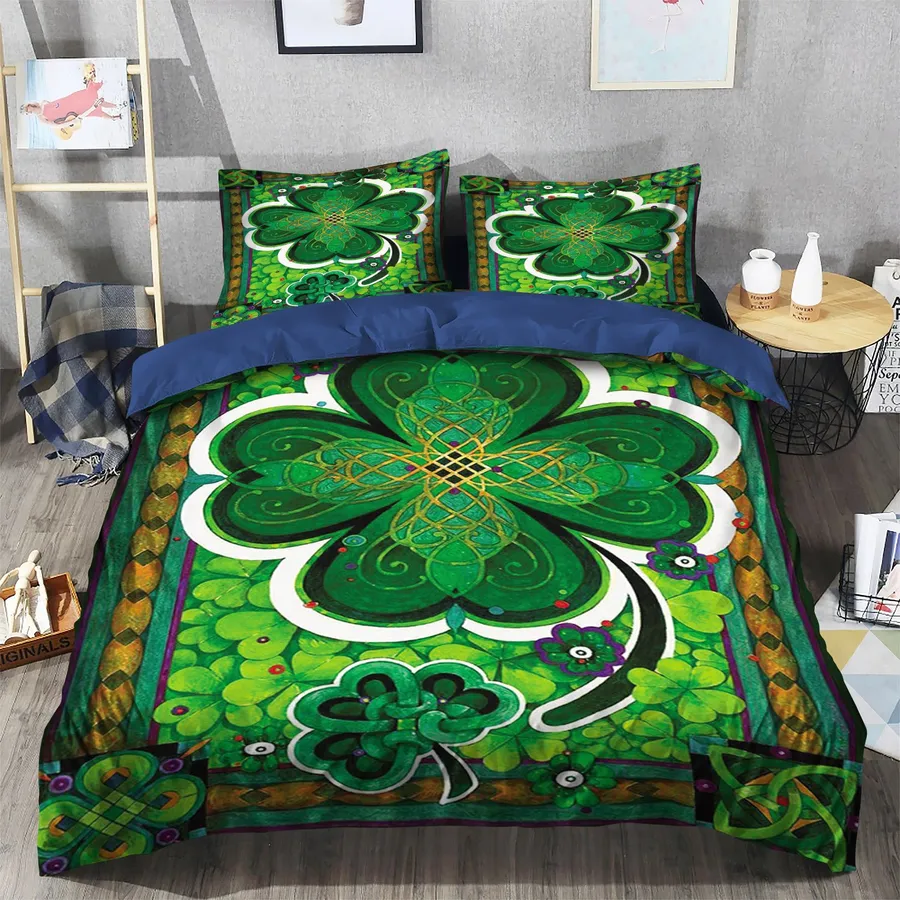 St Patrick Day Bedding Set St Patrick Day Shamrock Celtic Pattern Duvet Covers Green Unique Gift