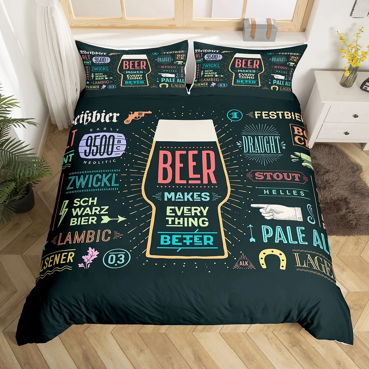 Beer Bedding Set Cowboy Bar Pub Restaurant Beer Duvet Covers Black Unique Gift