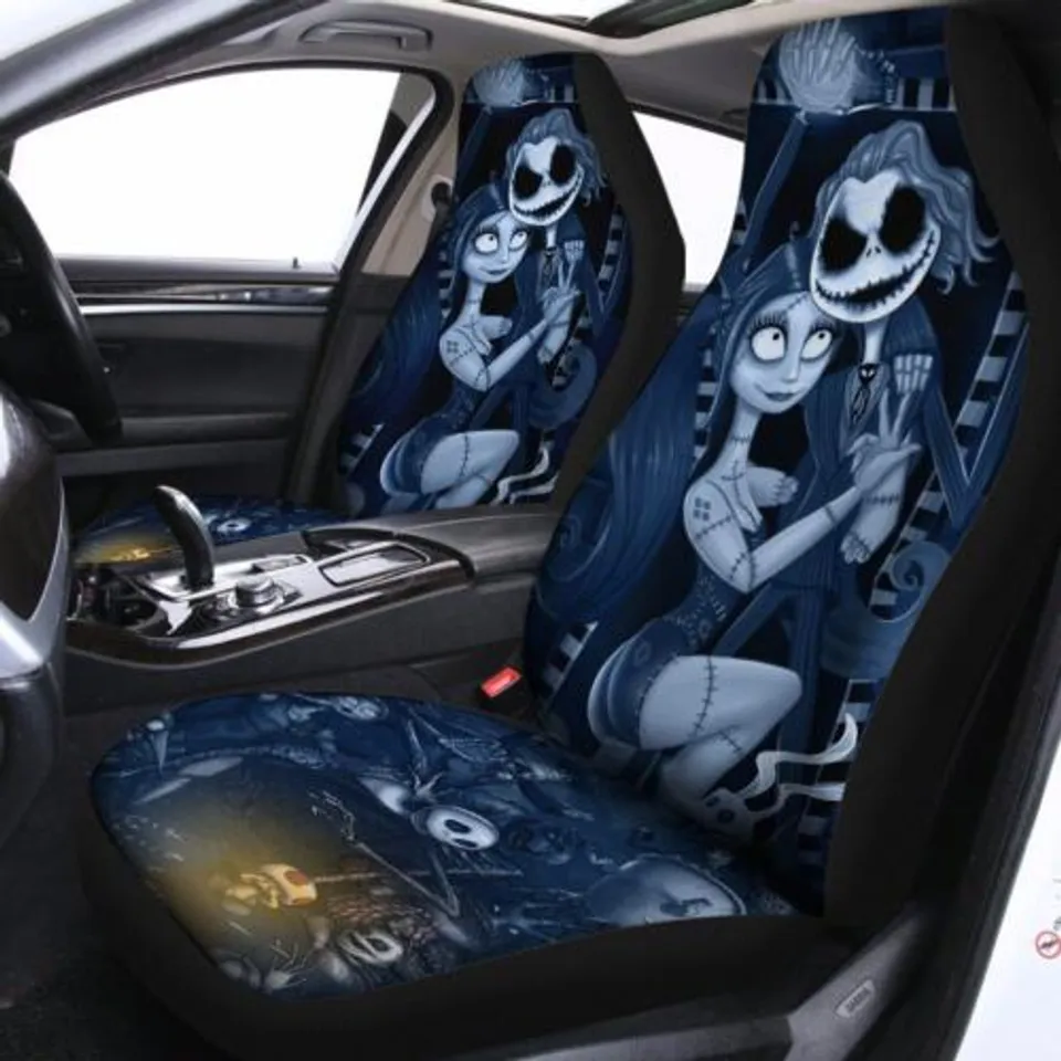 TNBC Car Seat Covers Jack And Sally Couple Together Forever Seat Covers Blue