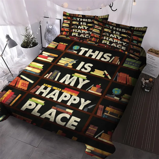 Book Bedding Set This Is My Happy Place Duvet Covers Black Unique Gift