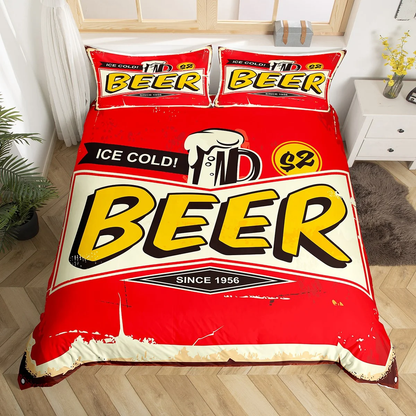 Beer Bedding Set Ice Cold Beer Drink Since 1956 Duvet Covers Red Unique Gift