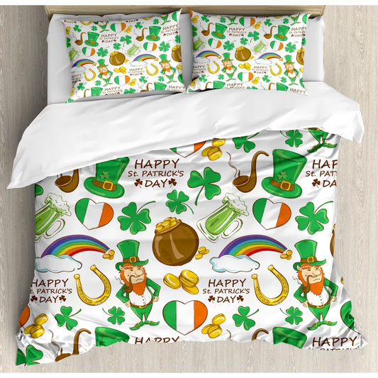 St Patrick Day Bedding Set Happy St Patrick Day Items Duvet Covers White Green Unique Gift