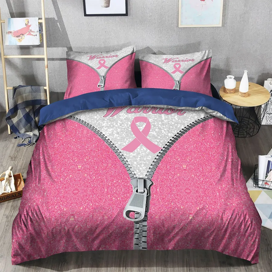 Breast Cancer Bedding Set Breast Cancer Warrior Zipper Duvet Covers White Pink Unique Gift