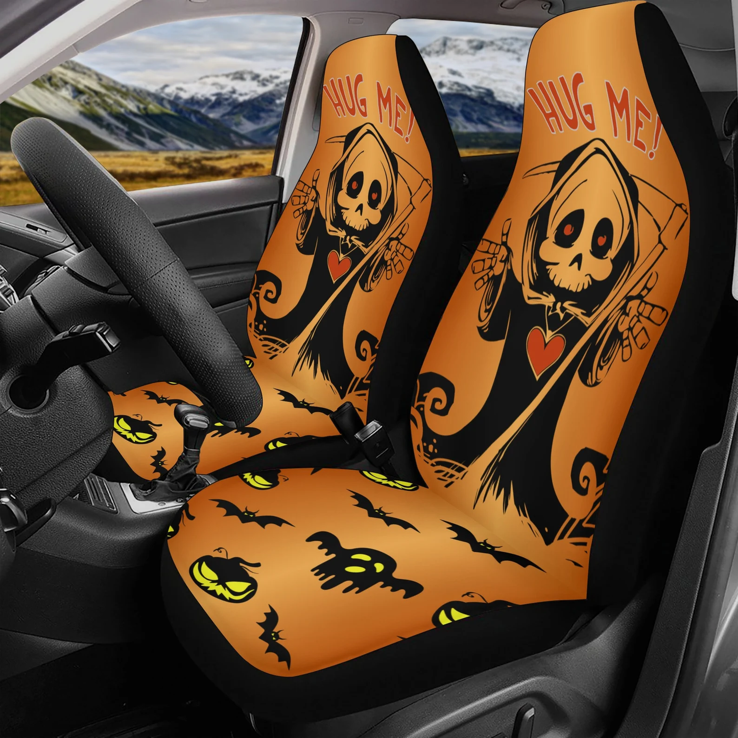 Halloween Car Seat Covers The Dead Hug Me Ghost Pattern Seat Covers Black Orange