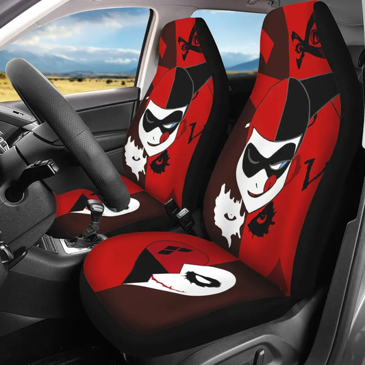 Harley Quinn Car Seat Covers DC Harley Quinn Funny Face Seat Covers Black Red