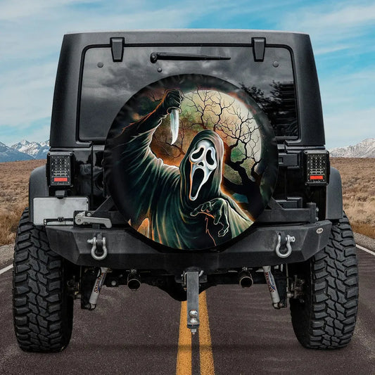 Horror Spare Tire Cover Horror Ghost The Scream Face Tire Covers Black