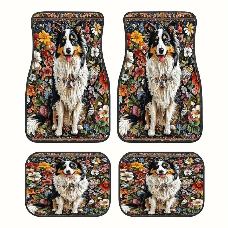 Dog Car Floor Mats Pretty Border Collie With Flower Pattern Car Mats