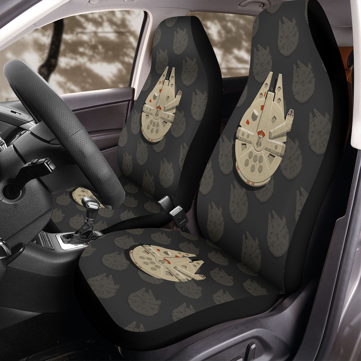 SW Car Seat Covers SW Falcon Spaceship Pattern Seat Covers Gray