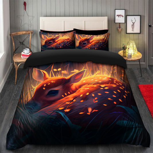 Fawn Bedded Down In The Grass Safe And Cozy Fireflies Bedding Set