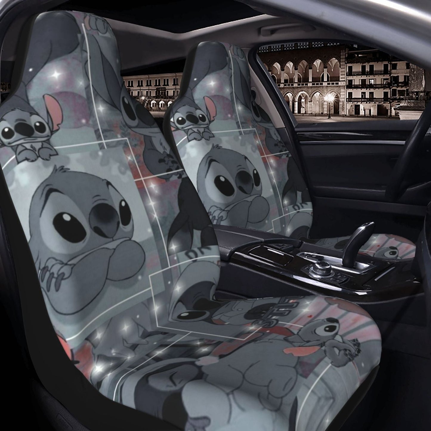 Stitch Car Seat Covers DN Stitch Scene Graphic Pattern Seat Covers Gray