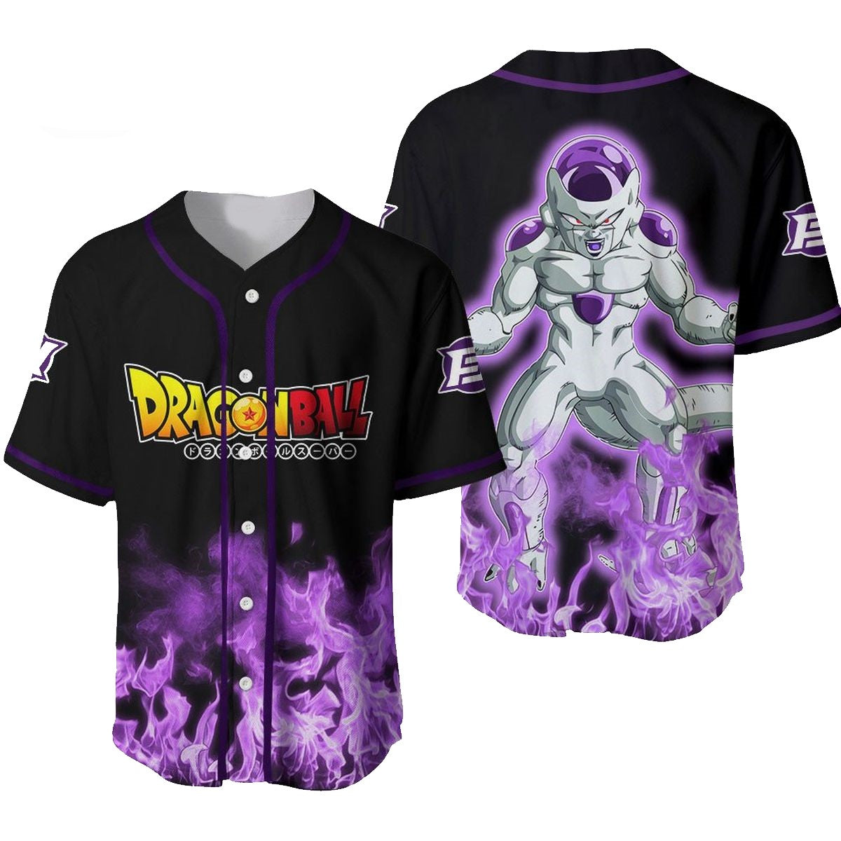 Dragon Ball Baseball Jersey Frieza Graphic Dragon Ball Jersey Shirt Black Purple Unisex Adult New Release