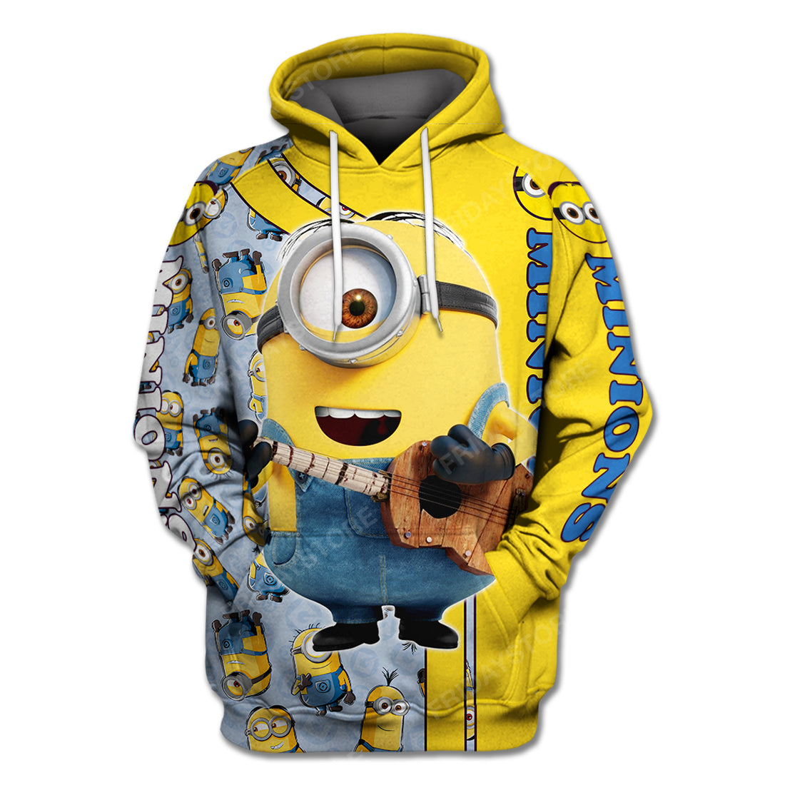 Minion Hoodie Minions Stuart With Guitar Hoodie Yellow Blue Unisex