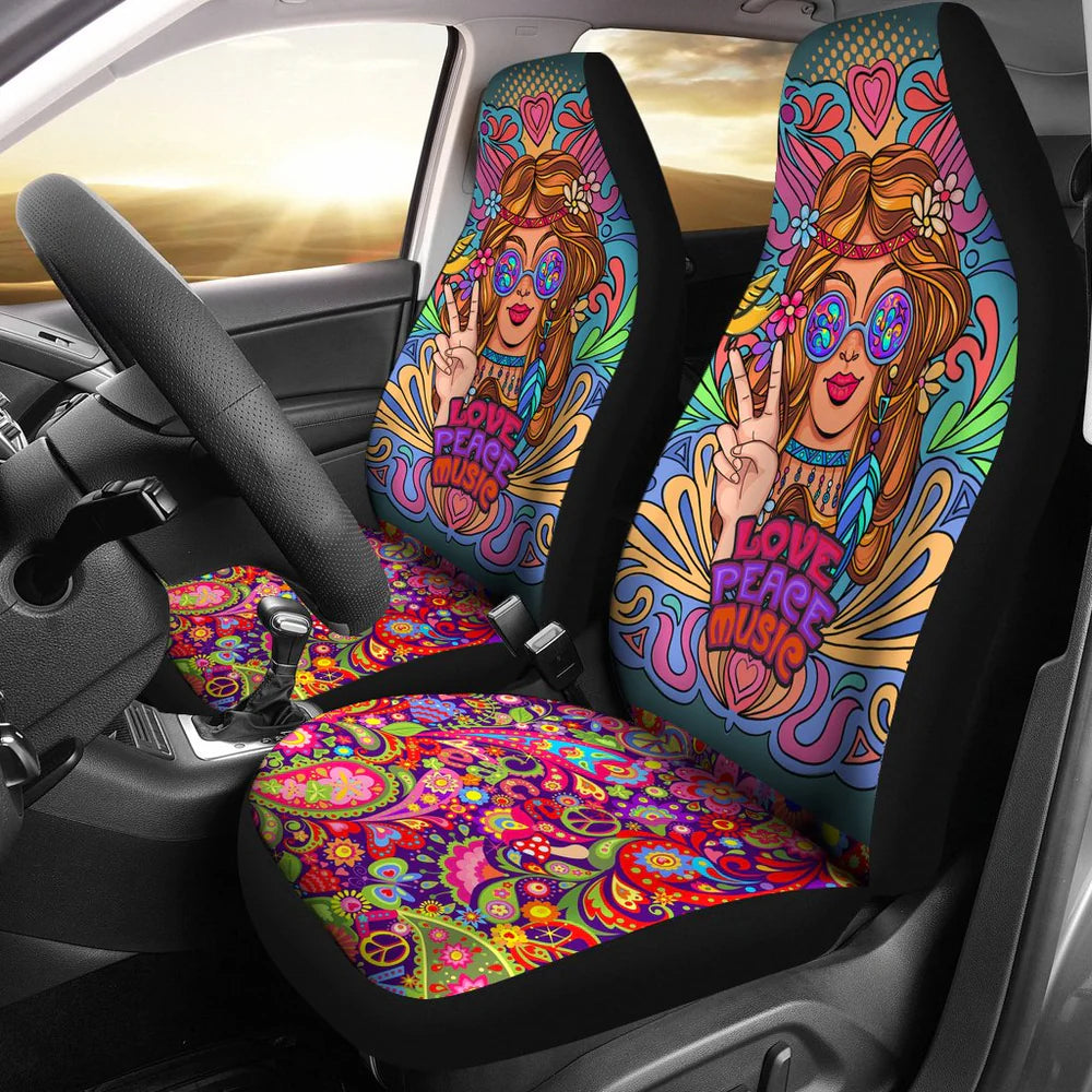 Hippie Car Seat Covers Hippie Girl Love Peace Music Seat Covers Colorful