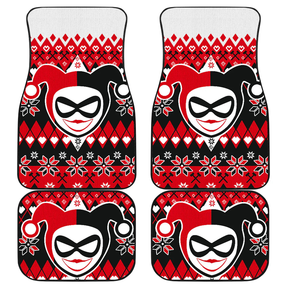 Harley Quinn Car Mats DC Harley Quinn Jester Christmas Pattern Car Floor Mats Black Red