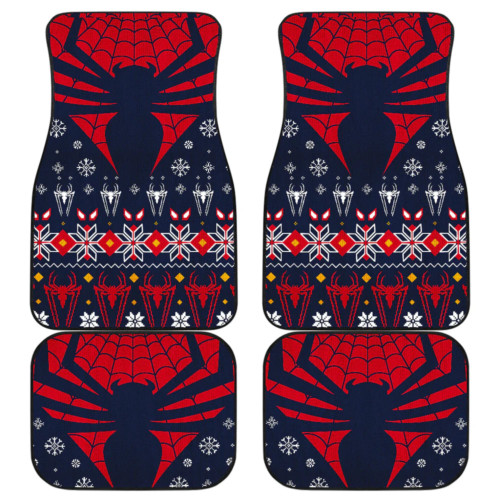 Spiderman Car Mats Spiderman Symbol Christmas Snowflakes Pattern Car Floor Mats Red Blue