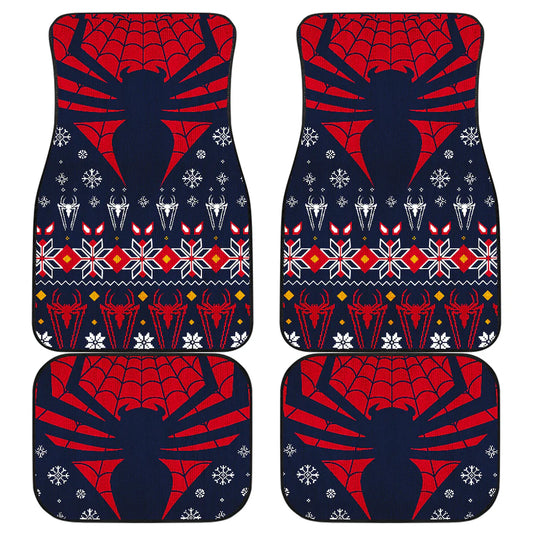 Spiderman Car Mats Spiderman Symbol Christmas Snowflakes Pattern Car Floor Mats Red Blue