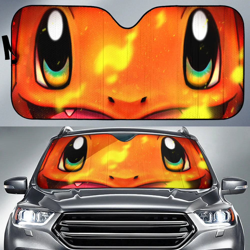 PKM Car Sun Shade Cute PKM Charmander Face Winshield Sun Shade Orange